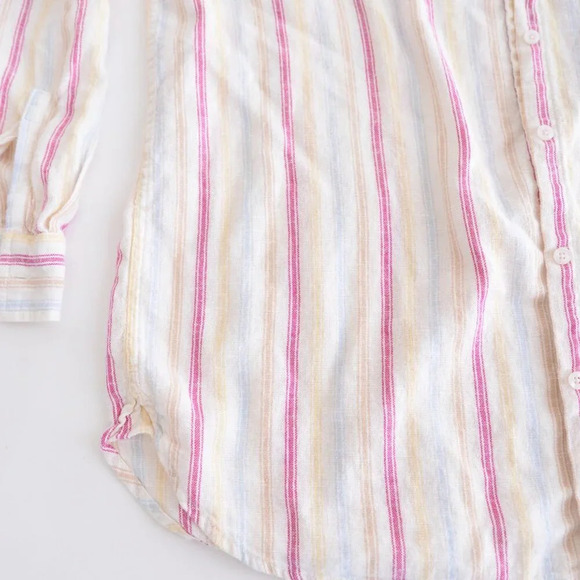 Gap Cream w Pink Stripe 55%  Linen Button Up Lightweight Dress Shirt Size XL - Picture 8 of 11